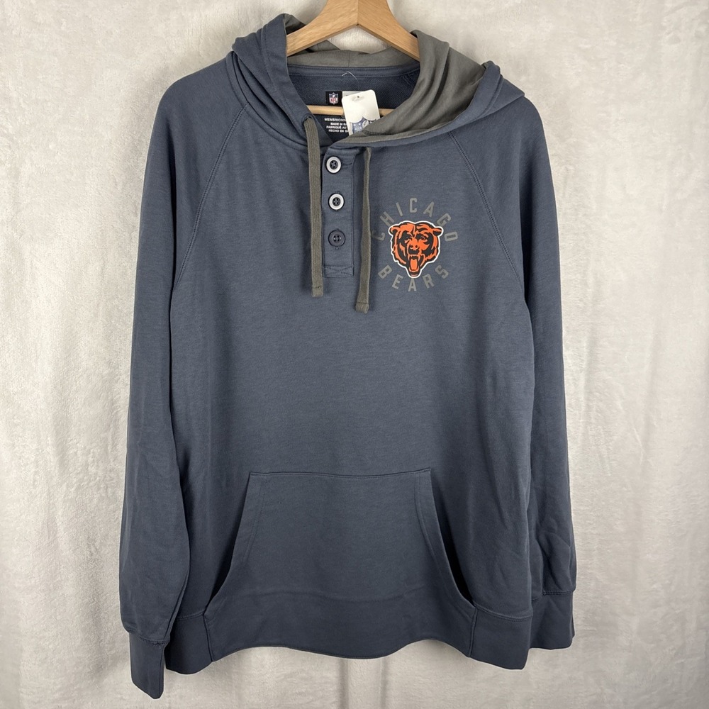 Chicago Bears NFL Team Apparel Henley Pullover Hoodie Mens Size Large NWT